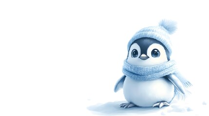 Obraz premium Cute Adorable Little Penguin in Watercolor Style With Scarf