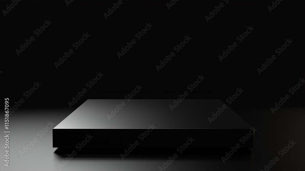 Aufkleber a sleek black rectangular object sits on a dark surface, illuminated softly to create a minimalist a