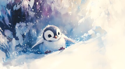Obraz premium Adorable Little Penguin in Watercolor Style With Soft Colors
