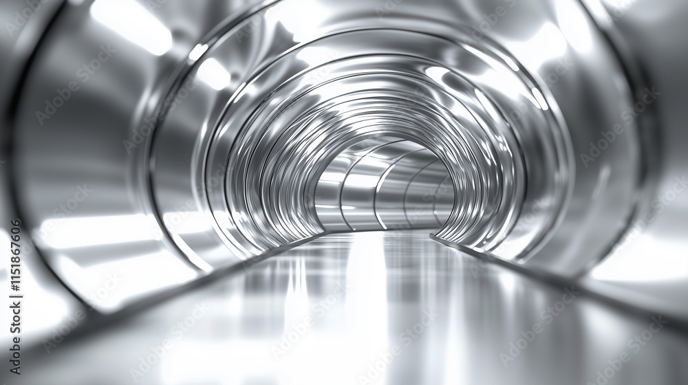 Aufkleber a futuristic metallic tunnel with smooth, reflective surfaces, creating a sense of depth and motion.