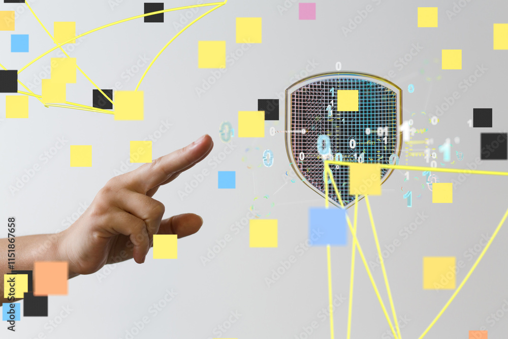 Poster cybersecurity and information or network protection. future technology web