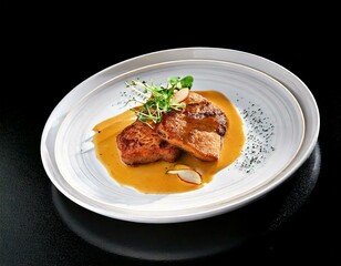 Photo of spaghetti food with plate in luxury restaurant. Generated AI