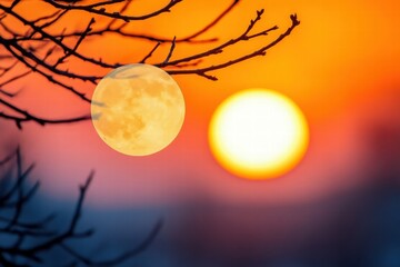 Moon and Sun at Sunset