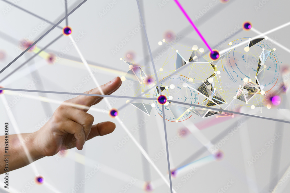 Poster neural network 3d illustration. big data and cybersecurity - 3d