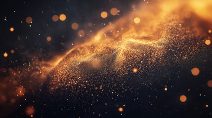 Fototapeta premium Faszinierende Nahaufnahme von goldenen Glitzerpartikeln auf schwarzem Hintergrund