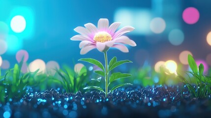 Fototapeta premium Night Bloom Luminous Flower in City Lights