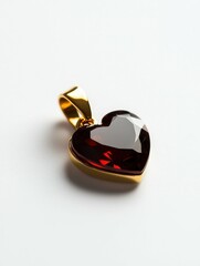 Stunning Heart-Shaped Gold Pendant with Brilliant Red Gemstone for Elegant Jewelry, Fashion, and Accessories Collections