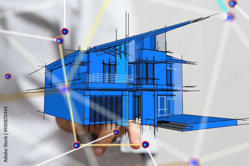 Poster home choice Big data and artificial intelligence concept. Machine learning and cyber mind domination