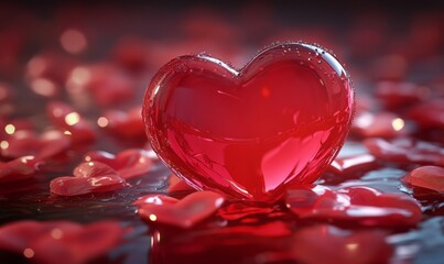 Captivating Heart Shaped Decoration with Glimmering Reflections on a Bed of Love