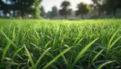 Lush green grass blades sway gently in the breeze,  nature,  meadow