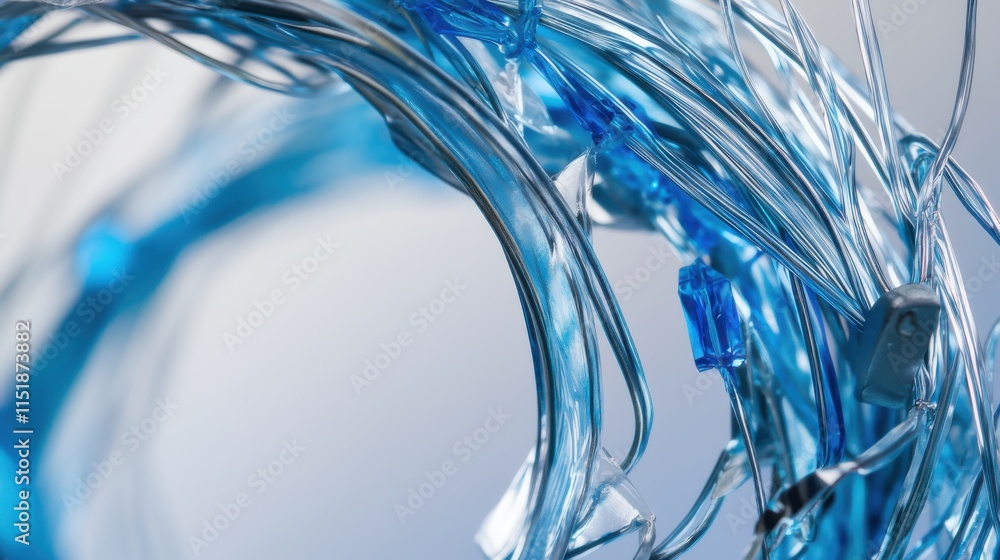 Poster Intricate arrangement of blue wires creating a mesmerizing abstract design in soft light