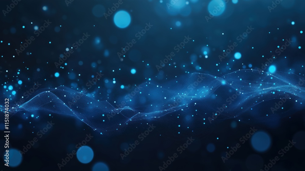 Poster swirling blue particles create a mesmerizing effect in a dark space during an abstract visualization