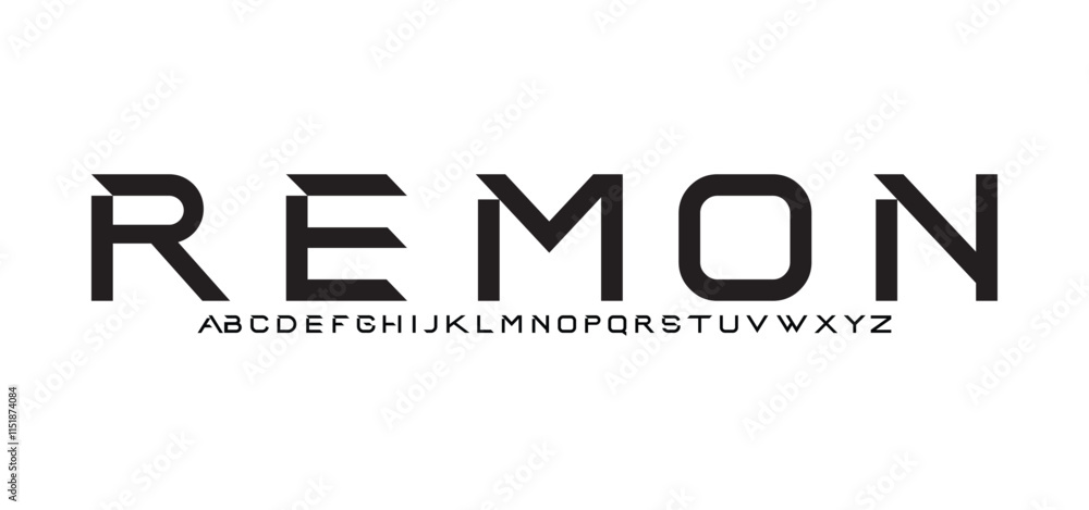 Poster modern geometric font, abstract tech type and futuristic technology typeface, vector techno alphabet