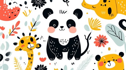 Adorable Panda and Friends: A Whimsical Animal Illustration