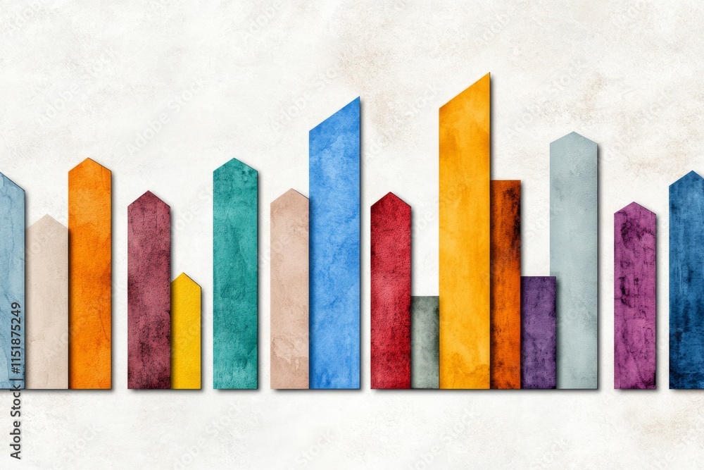 Poster A soft watercolor painting of a graph with colorful bars and a rising arrow, blending seamlessly into a dreamy abstract background