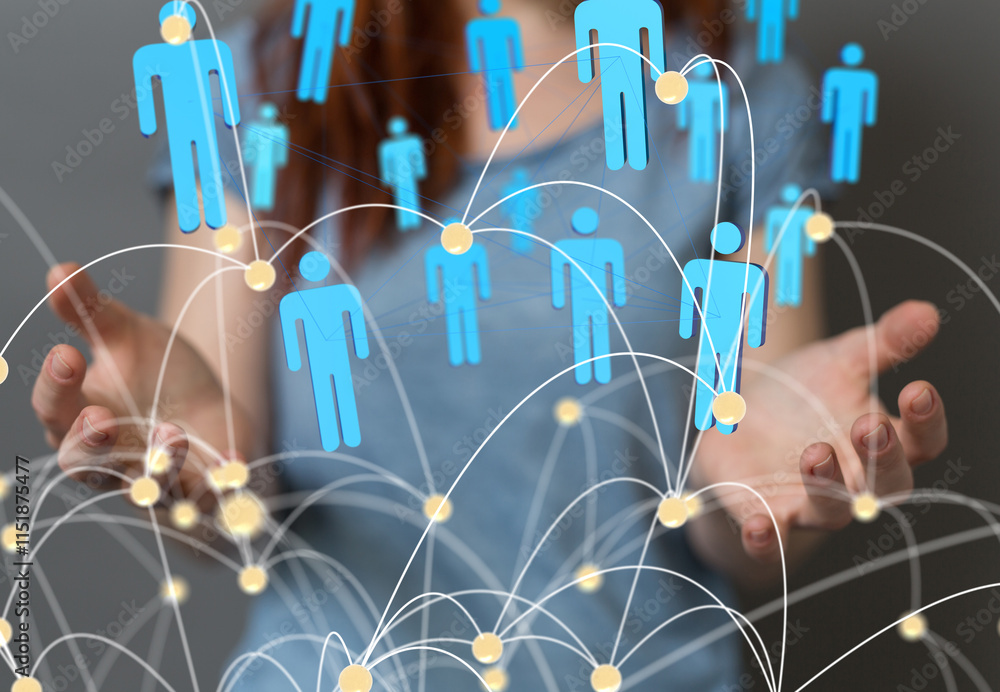 Poster Global network. Blockchain. 3D illustration. Neural networks and artificial intelligence. Abstract