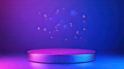 Illuminated Platform With Floating Metallic Spheres