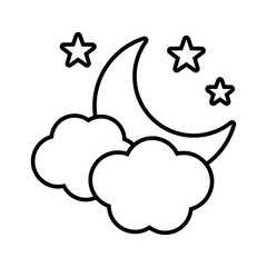 Moon with clouds and stars icon. Night icon.