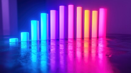 Obraz premium Neon Gradient Cylinders Abstract Growth Chart Business Success Colorful Background