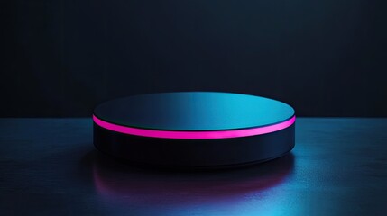 Illuminated Black Circular Platform With Pink Light