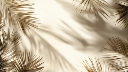 Obraz premium Serene minimalist beige background with palm leaf shadows, perfect for tropical-themed branding, summer marketing, wellness designs, and natural aesthetic presentations.