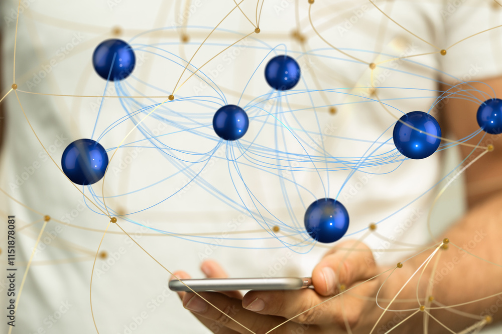 Aufkleber neural network 3d illustration. big data and cybersecurity