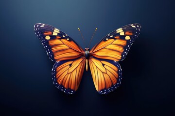 Fototapeta premium A pastel butterfly on a dark blue background in minimalist isometric 3D style.