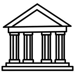 Bank Building Line Art Vector Illustration