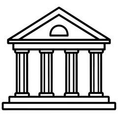 Bank Building Line Art Vector Illustration