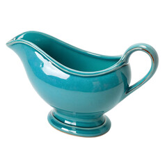 A small turqouise ceramic gravy boat. isolated on a transparent background