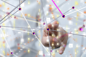 Neural network 3D illustration. Big data and cybersecurity - 3d