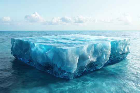 stunning iceberg floating in ocean, showcasing its intricate textures and vibrant blue hues