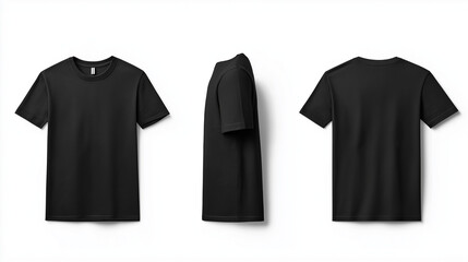 Moderne schwarze T-Shirt-Darstellung aus verschiedenen Blickwinkeln

