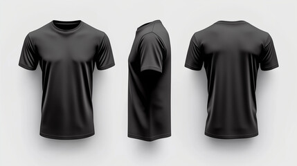 Moderne schwarze T-Shirt-Darstellung aus verschiedenen Blickwinkeln

