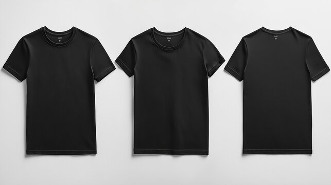 Moderne schwarze T-Shirt-Darstellung aus verschiedenen Blickwinkeln

