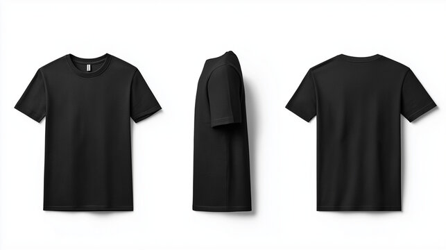 Moderne schwarze T-Shirt-Darstellung aus verschiedenen Blickwinkeln

