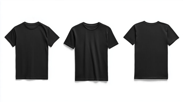 Moderne schwarze T-Shirt-Darstellung aus verschiedenen Blickwinkeln

