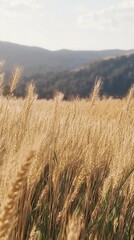 Naklejka premium Golden Wheat Field Against Rolling Hills