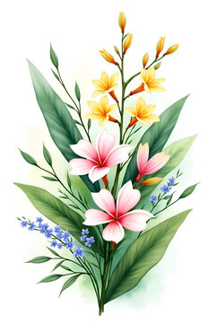 watercolor floral bouquet pink yellow flowers clip art preview