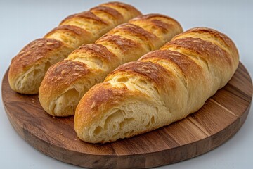 Crusty Bread Loaves on Wooden Board