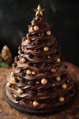 Delicious chocolate christmas tree cake festive kitchen food photography cozy atmosphere close-up holiday treat