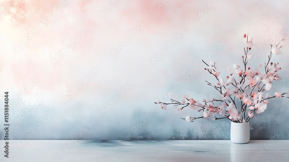 Aufkleber ethereal watercolor pastel backdrop with delicate branch shadows and soft color gradients for a refi