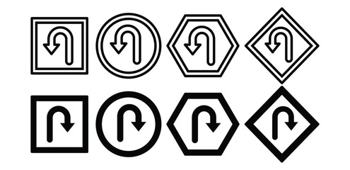 u turn arrow symbol sign traffic road icon vector badge design black white color illustration collection isolated
