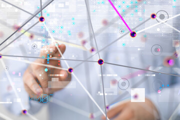 Neural network 3D illustration. Big data and cybersecurity - 3d