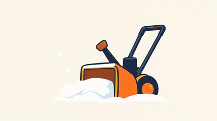 Cartoon-style illustration of a snow blower clearing snow, winter tool concept