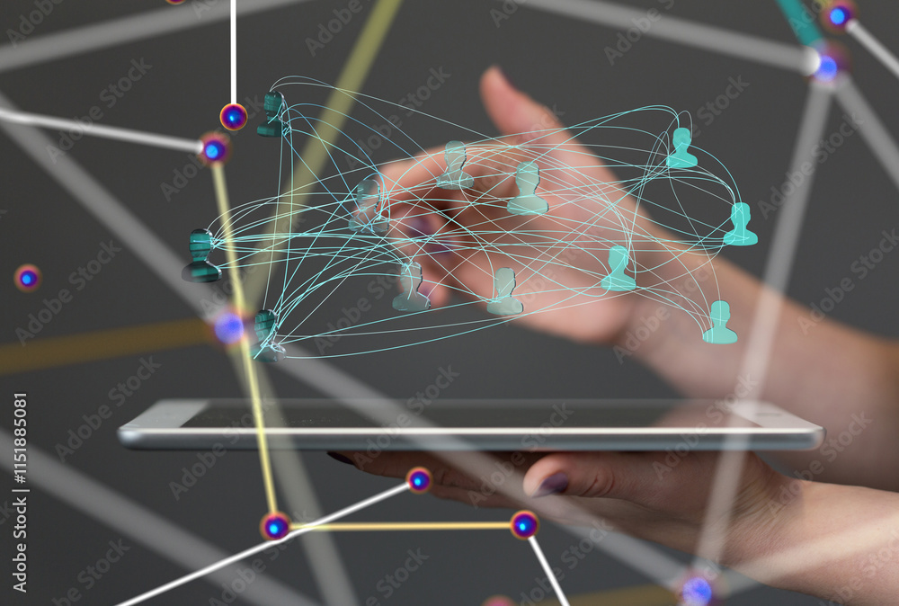 Leinwandbilder Global network. Blockchain. 3D illustration. Neural networks and artificial intelligence. Abstract