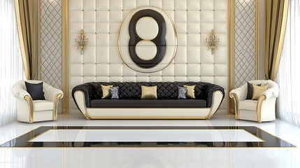 Luxury Living Room Interior Design  Gold  Black   White Sofa
