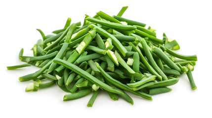 Chopped Snake beans isolated in white background