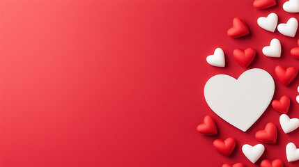 White heart surrounded by red and white hearts on red background, perfect for Valentine Day celebrations. This vibrant composition evokes love and affection