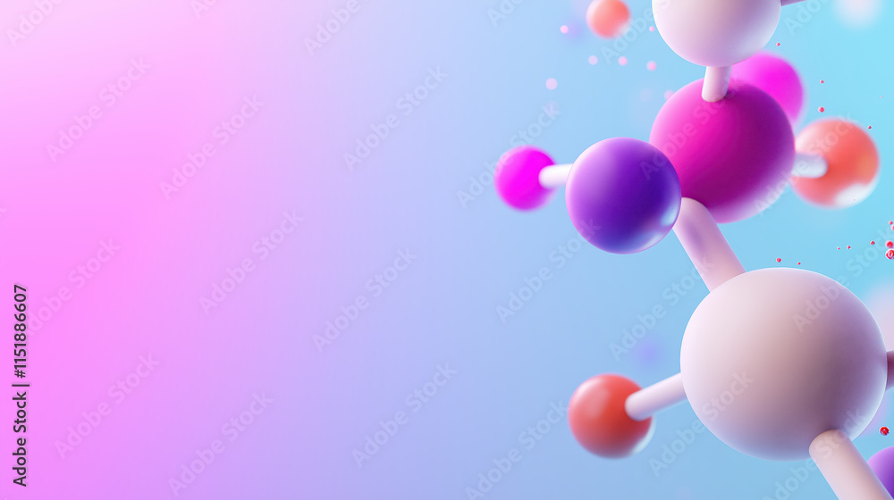Poster a colorful molecular structure set against a gradient background, representing scientific concepts a